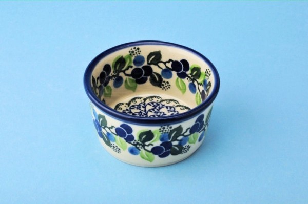 Polish Pottery Ramekin featuring the Blue Berries pattern.